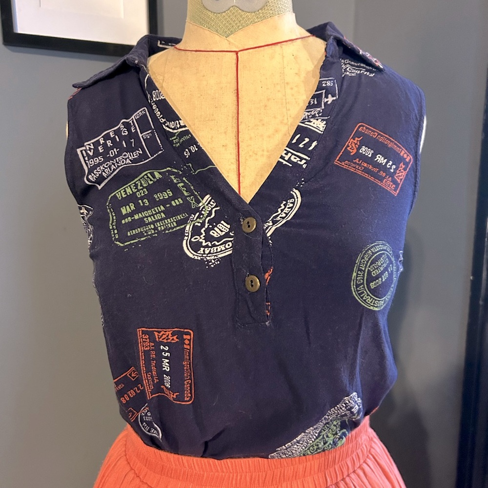 ModCloth XXS Sleeveless Passport V-neck Top